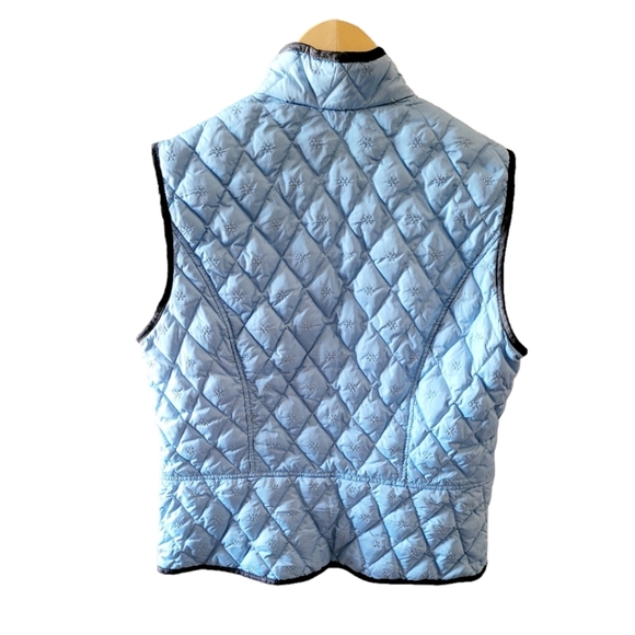 Eddie Bauer Down Filled Quilted Snowflake  Baby Blue and Brown Vest Size Med. - Picture 2 of 6